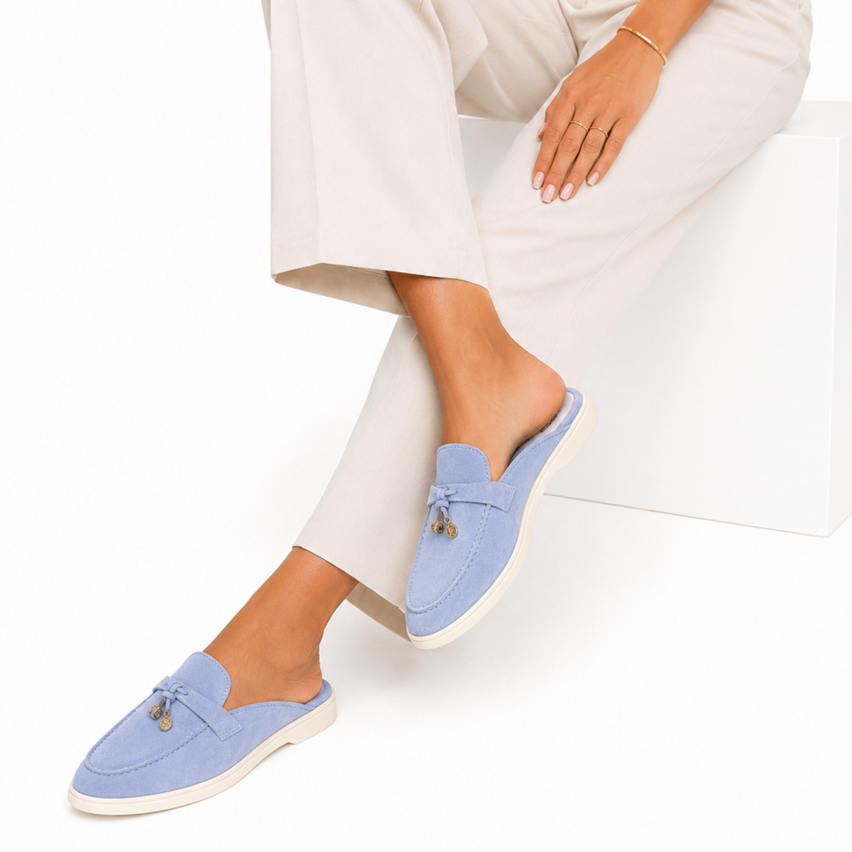 Loro Piana Open-Back Loafer- Sky Blue