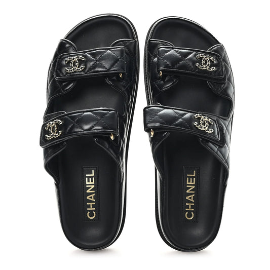 Chanel Quilted Double-Strap Sandals – Black
