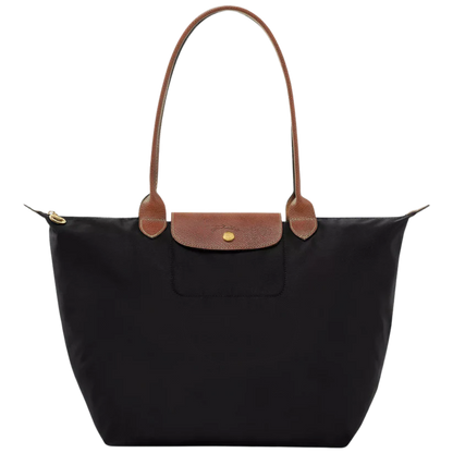 Longchamp Le Pliage Tote Bag - Black ( Brown Handles )
