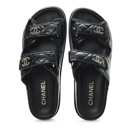 Chanel Quilted Double-Strap Sandals – Black